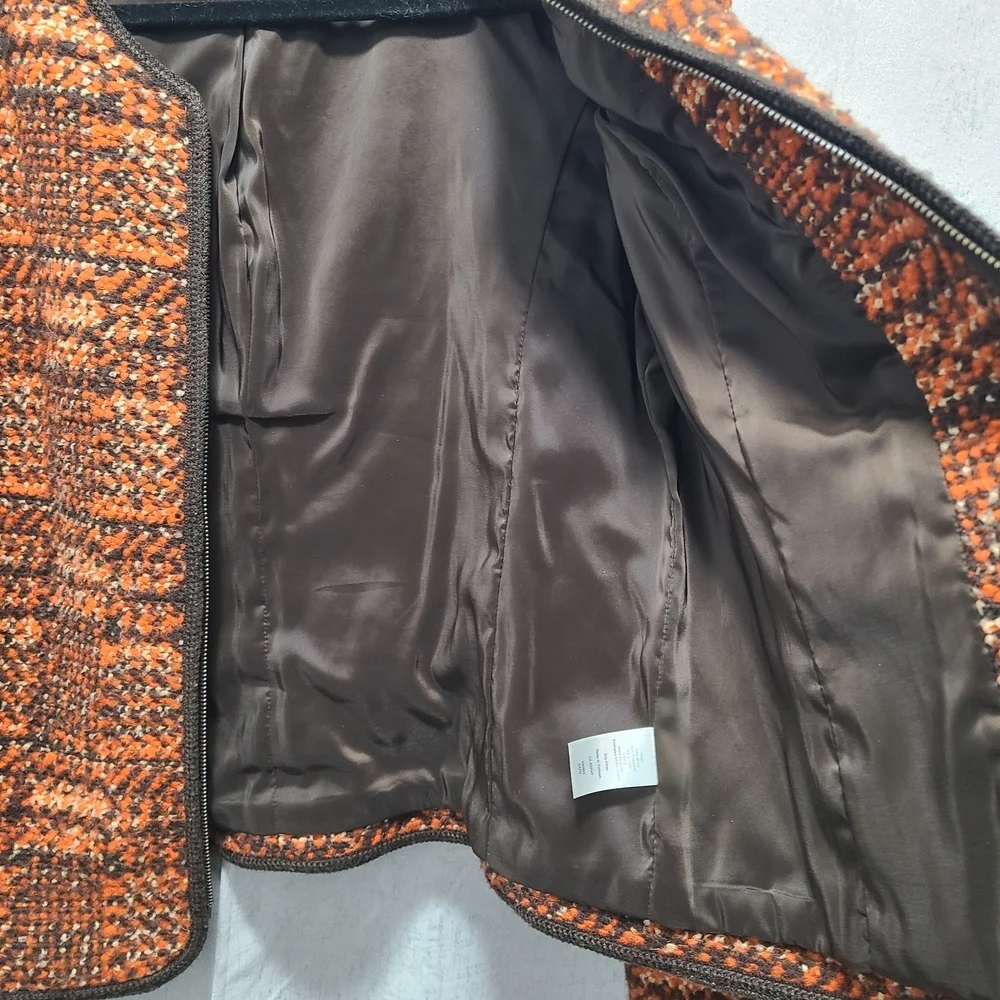 Talbots Tweed Orange Black Wool Blend Women's Jacket 12P‎ Career Preppy